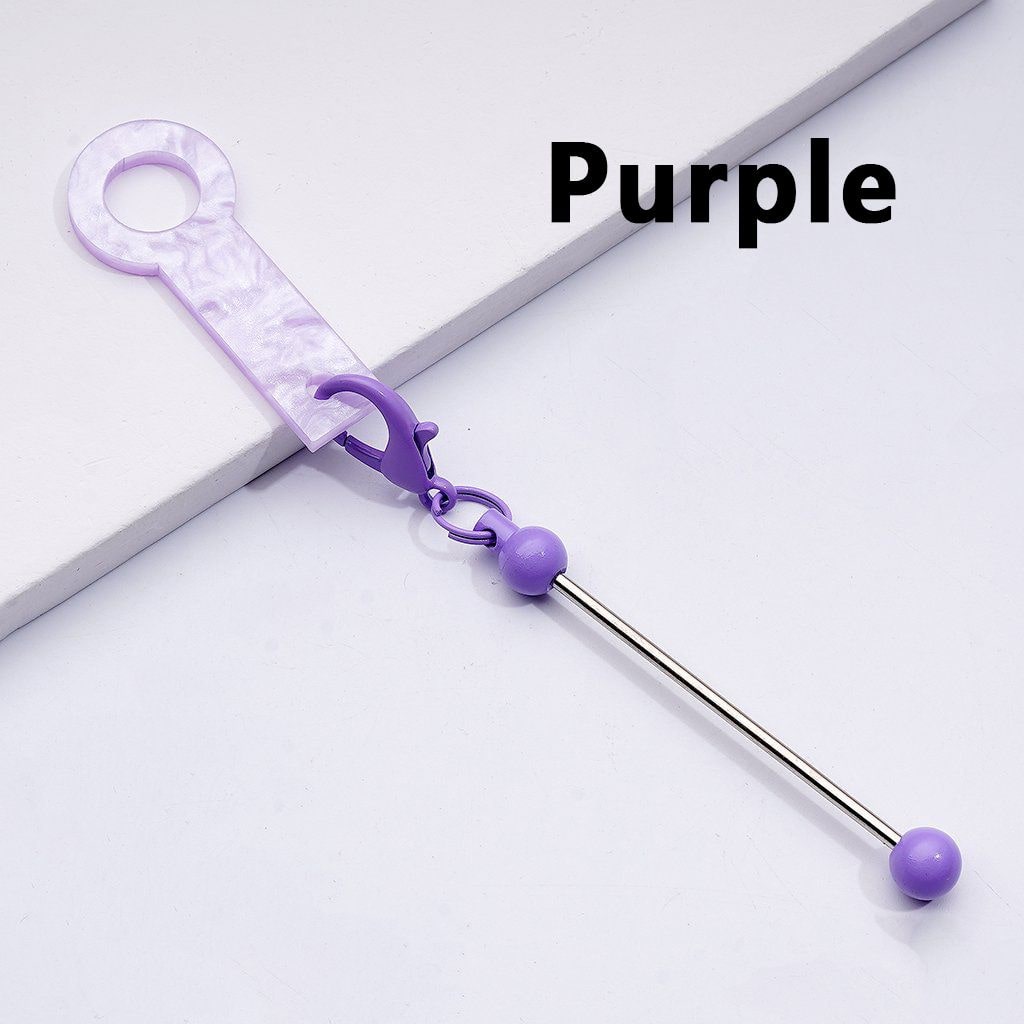 DIY Beadable Keychain Bar Metal Straw Accessory in Solid Color, 116MM with Plastic Ring & Carabiner Clip