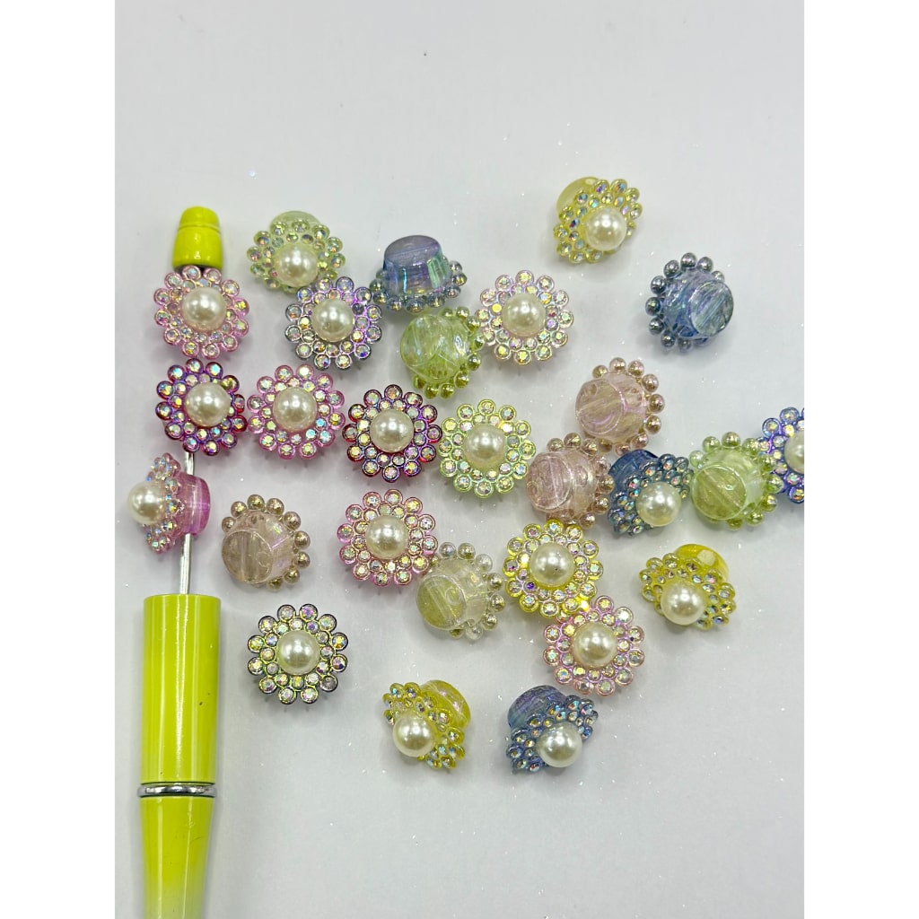 Flower Pot Large Translucent Glittery Shiny Rhinestones White Pearl Inside Acrylic Beads, Random Mix, 16*12MM