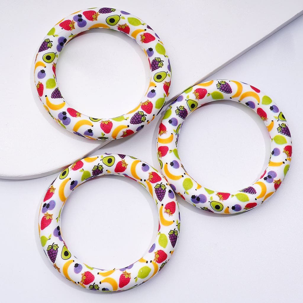 Colorful Fruit Print Silicone Ring Frame Bead Soft Car Hanger Charm (65mm)