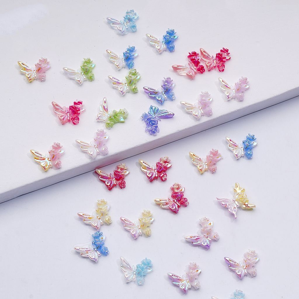 Mini Butterfly & Flower Charms Cute Shiny Acrylic Accessories for Bead Jewelry, Around 12*10MM, Random Mix