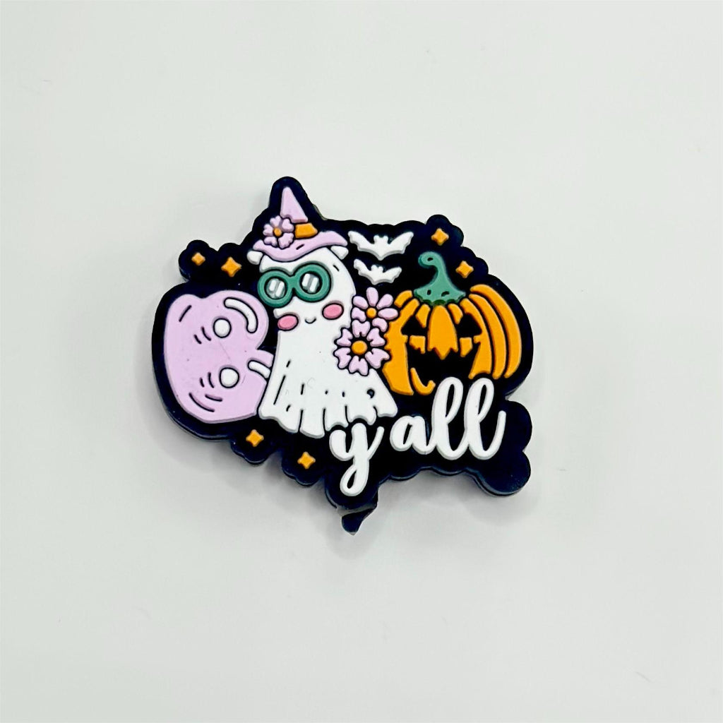 Pumpkin Halloween White Spirit with Glasses and Yellow Silicone Focal Beads