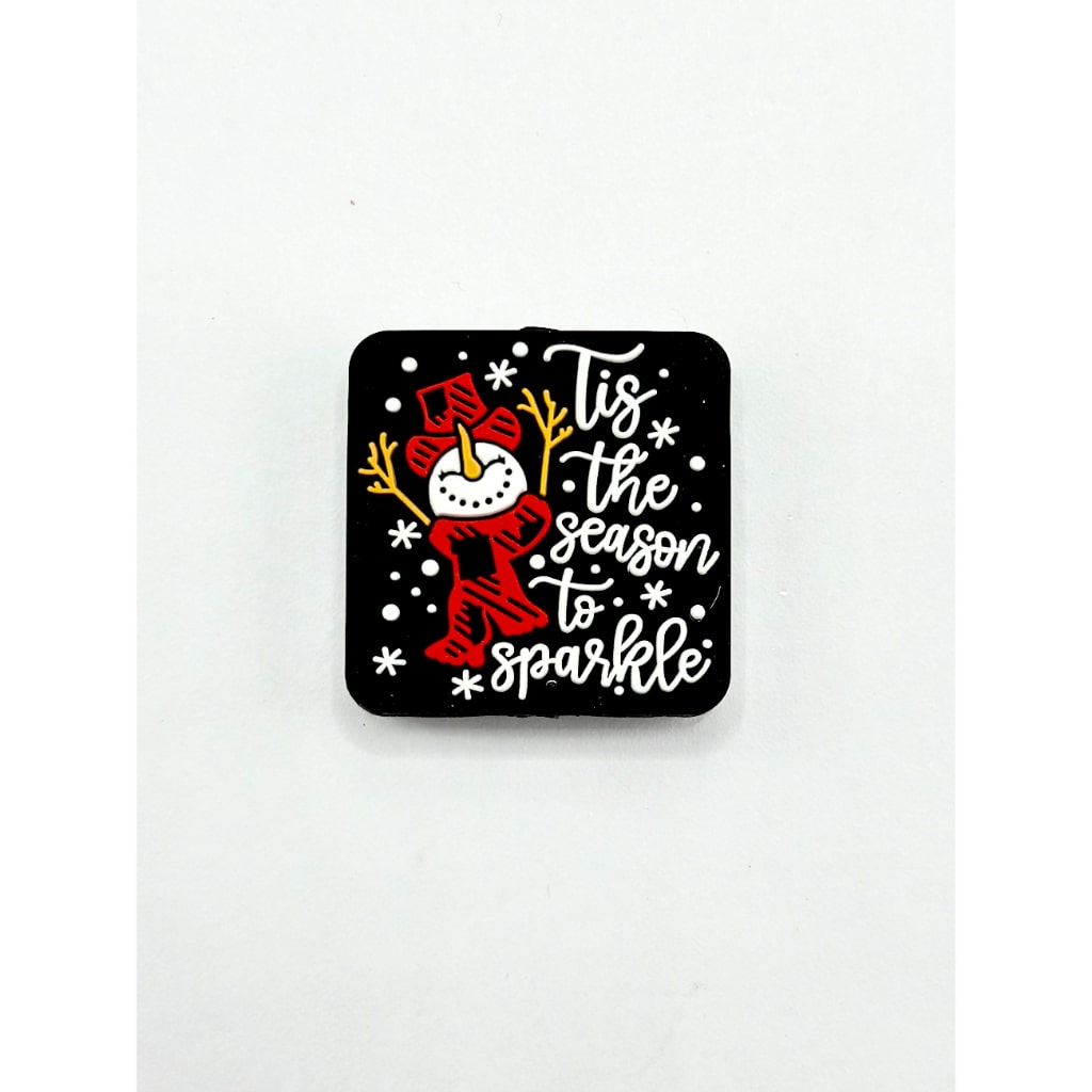 Snowman Winter Snow Tis The Season to Sparkle Flower Silicone Focal Beads