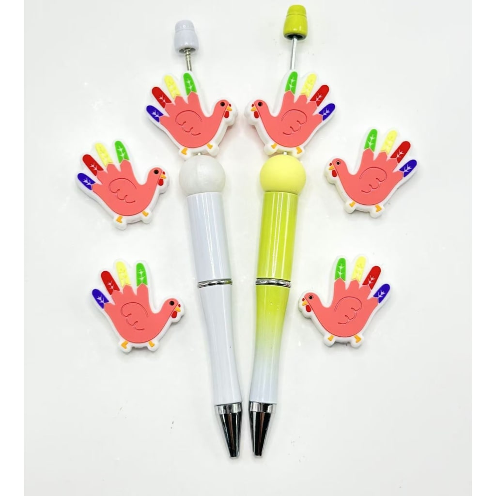 Turkey Thanksgiving Colorful Hand Print Silicone Focal Beads