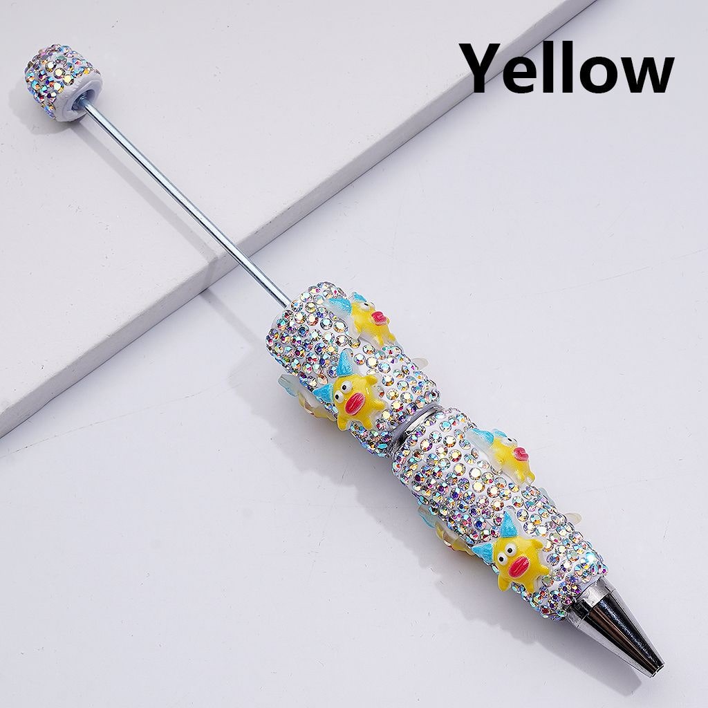 Cartoon with Bald Head Sausage Mouth Little Cute AB Rhinestones Beadable Clay Pens