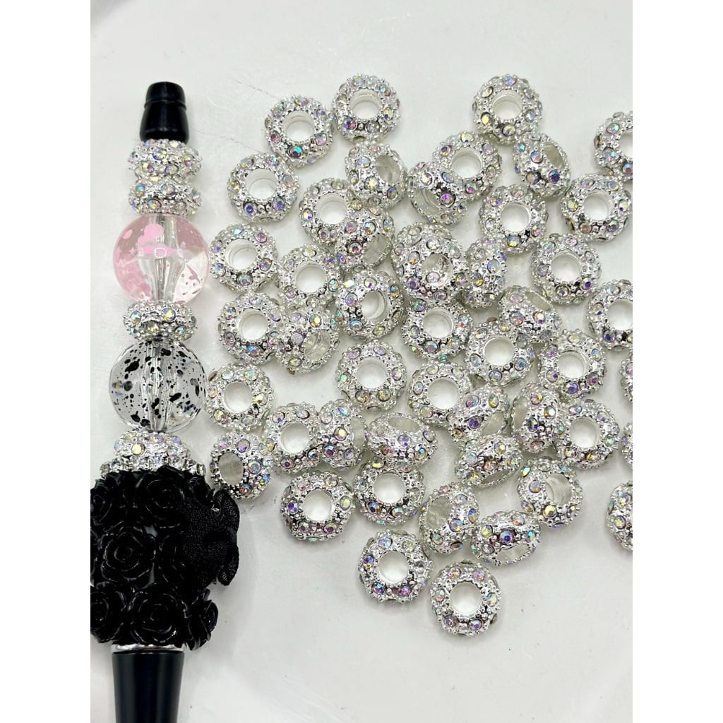 Metal Beadable Spacers with AB Color Rhinestone, 12mm