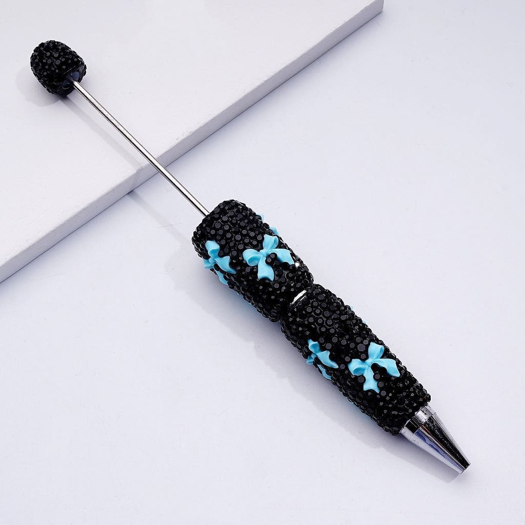 Colorful Clay Pen with Bowknots Beadable Design with Black Rhinestones in Pink, Red, Blue & White