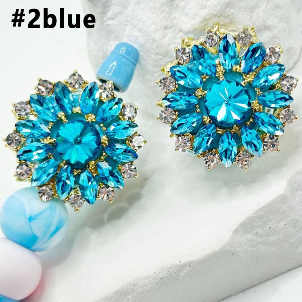 Bling Bling Exquisite Gold Alloy Sunflower with Shiny Multi-Color Rhinestones, Oval Pearls, and Clay Beads, Around 32MM