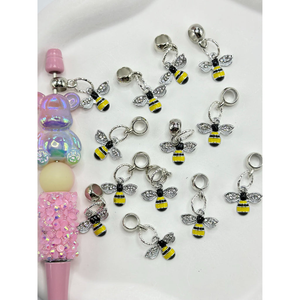 Clear Rhinestone for Pen with Little Cute Bee Alloy Charm Chain, Around 30MM