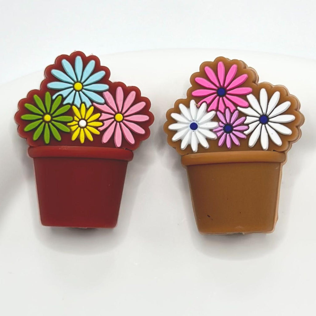 Various Colors Flower Pot Silicone Focal Beads with Small Flowers