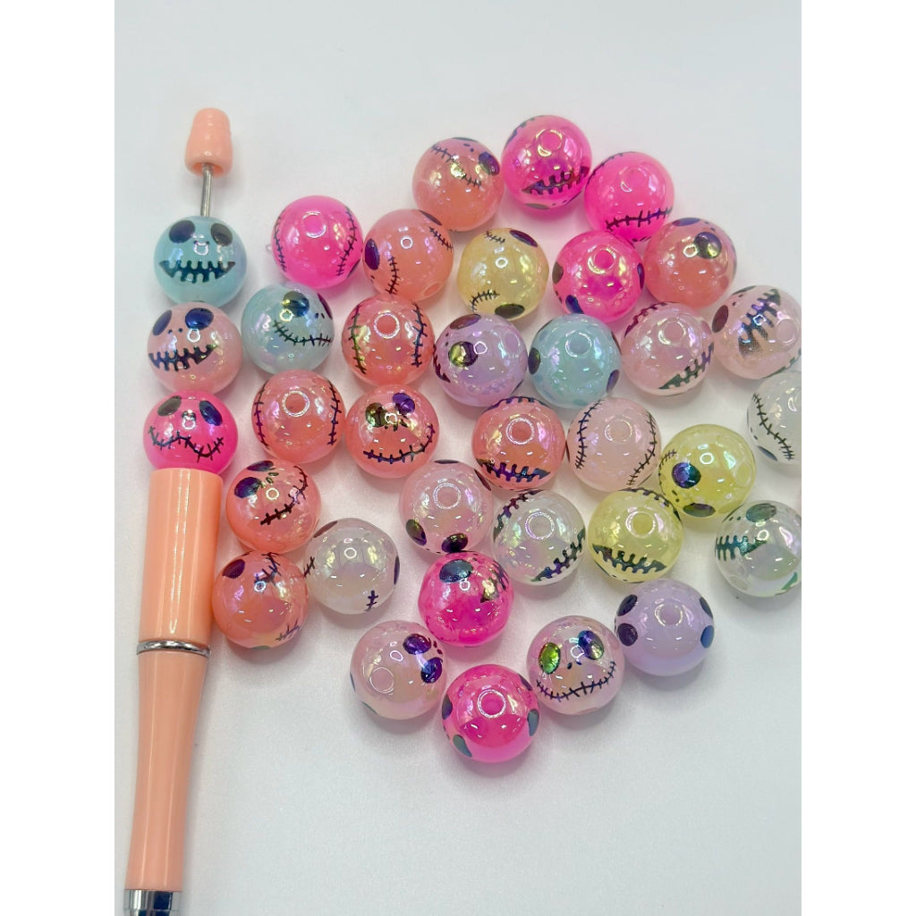 Jack Face Prints with Jelly Color Acrylic Beads, Random Mix, 16MM