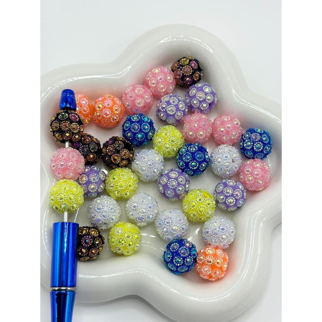 Shiny Sun Flower Rhinestone Round Bling Bling Acrylic Beads in Solid Colors, Random Mix, 16MM