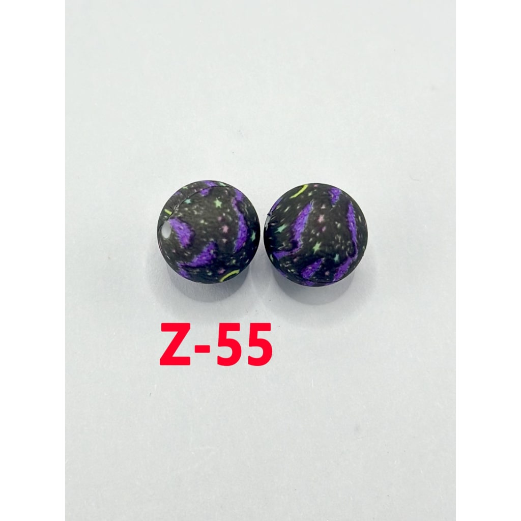 Sky Halloween Starry Galaxy Round Printed Silicone Beads 15mm, Number Z-55