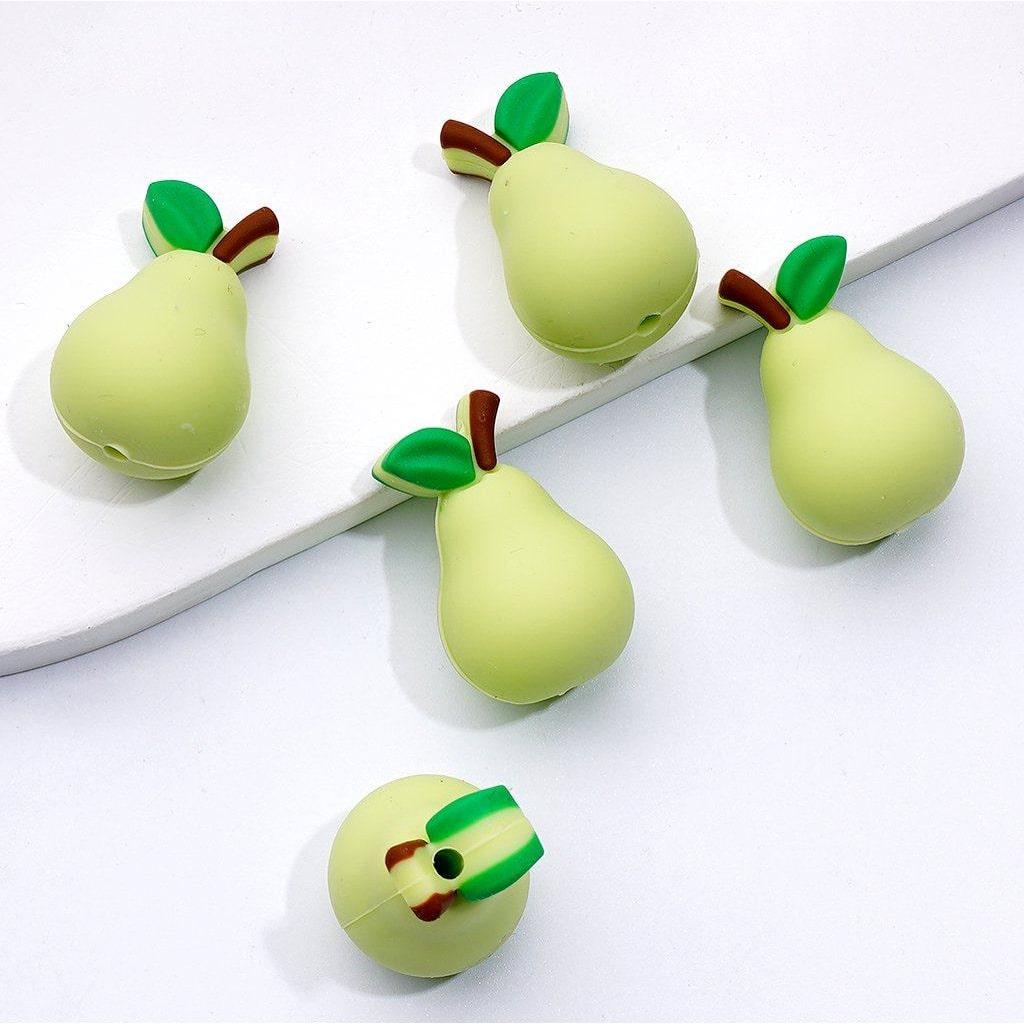 Colorful 3D Fruit Silicone Focal Beads Avocado, Pear, Grape & More