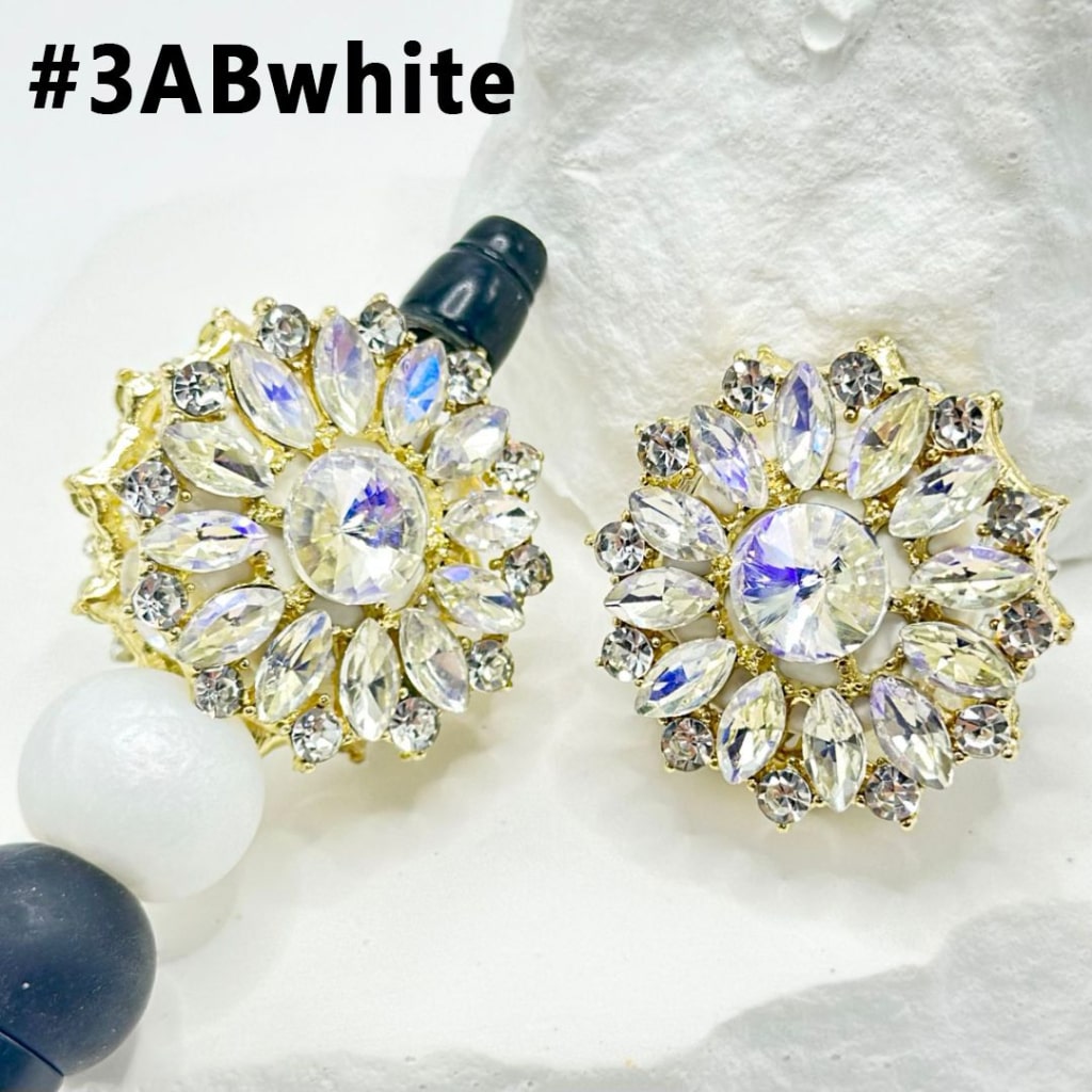 Bling Bling Exquisite Gold Alloy Sunflower with Shiny Multi-Color Rhinestones, Oval Pearls, and Clay Beads, Around 32MM