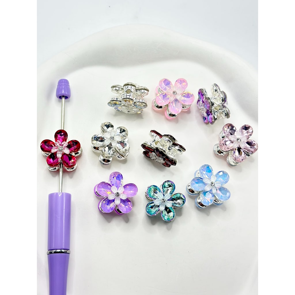Alloy Double-Sided Flower Beads with Clear Rhinestone, Random Mix, 21MM by 16MM