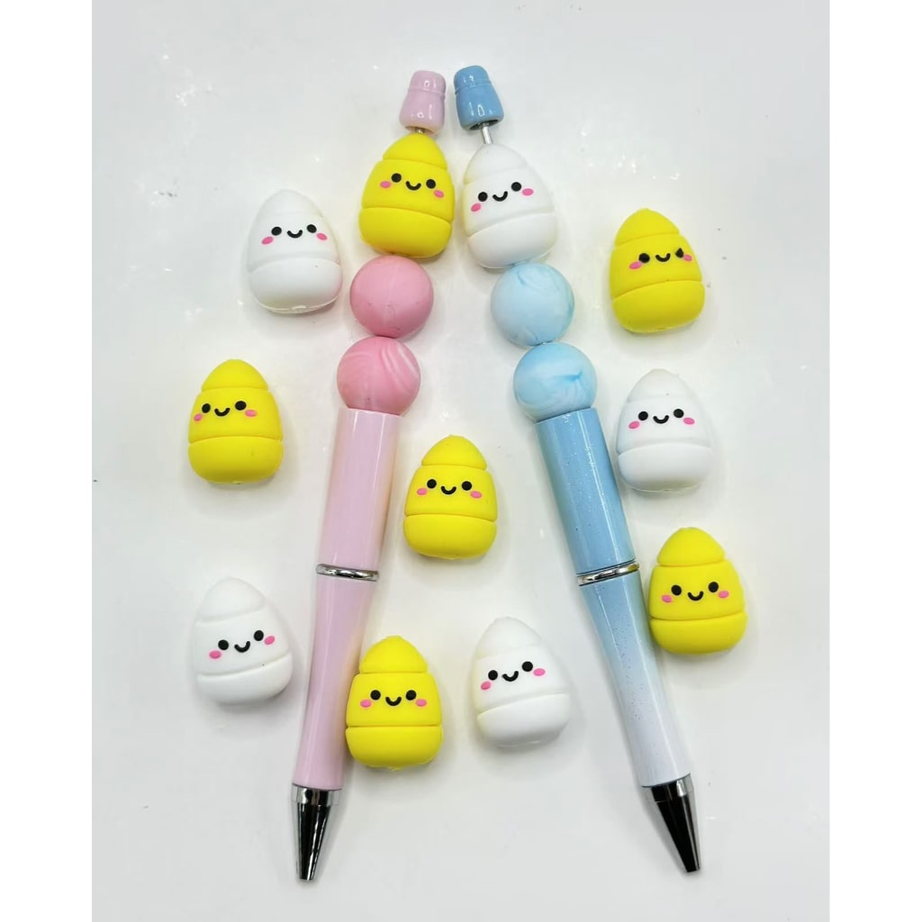 3D Cute Smile Face Yellow & White Eggs Silicone Focal Beads