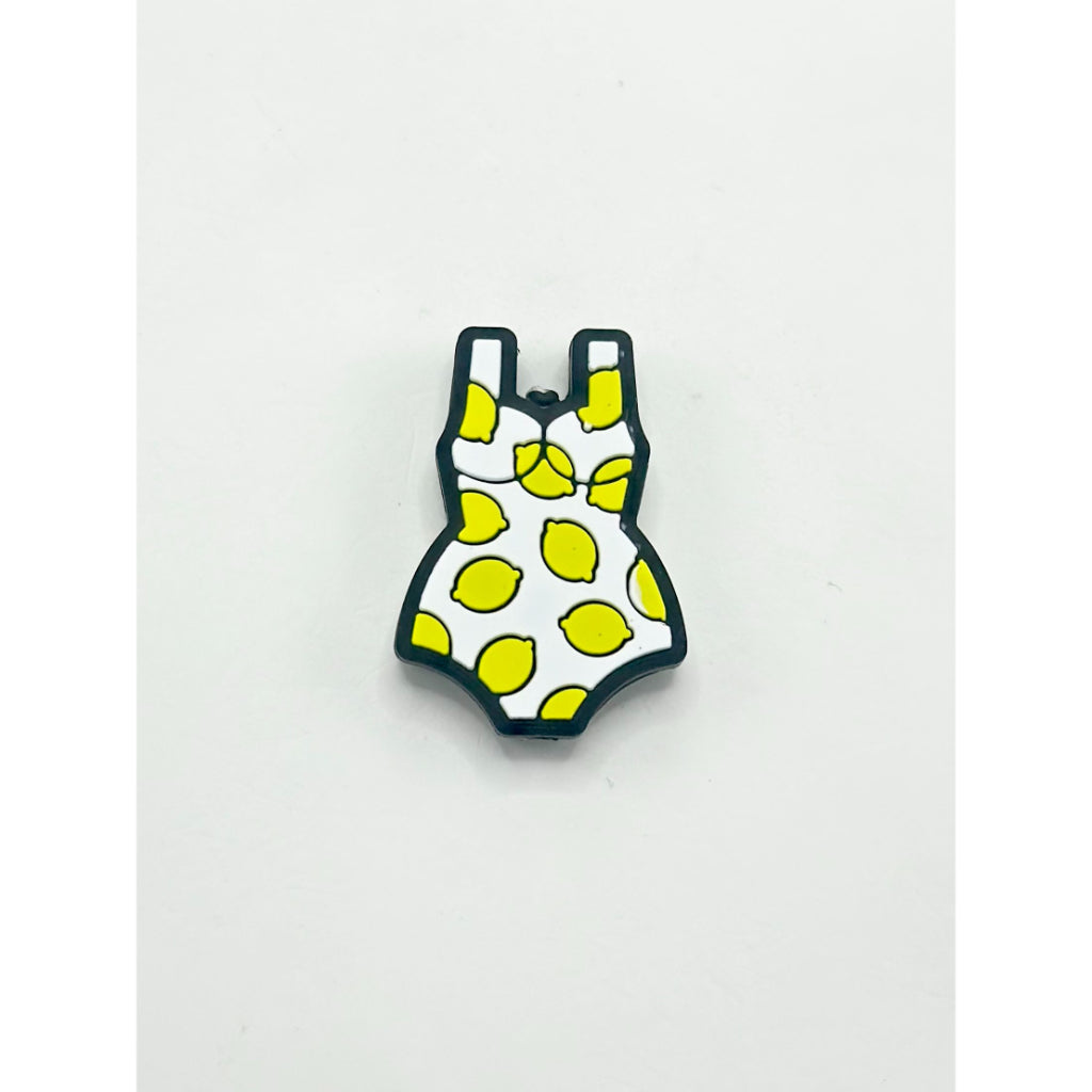 Yellow Lemon Prints with White Dress Silicone Focal Beads