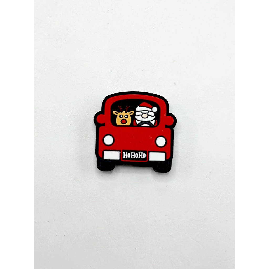 Santa Father Christmas Drives a Red Car with the Deer Silicone Focal Beads