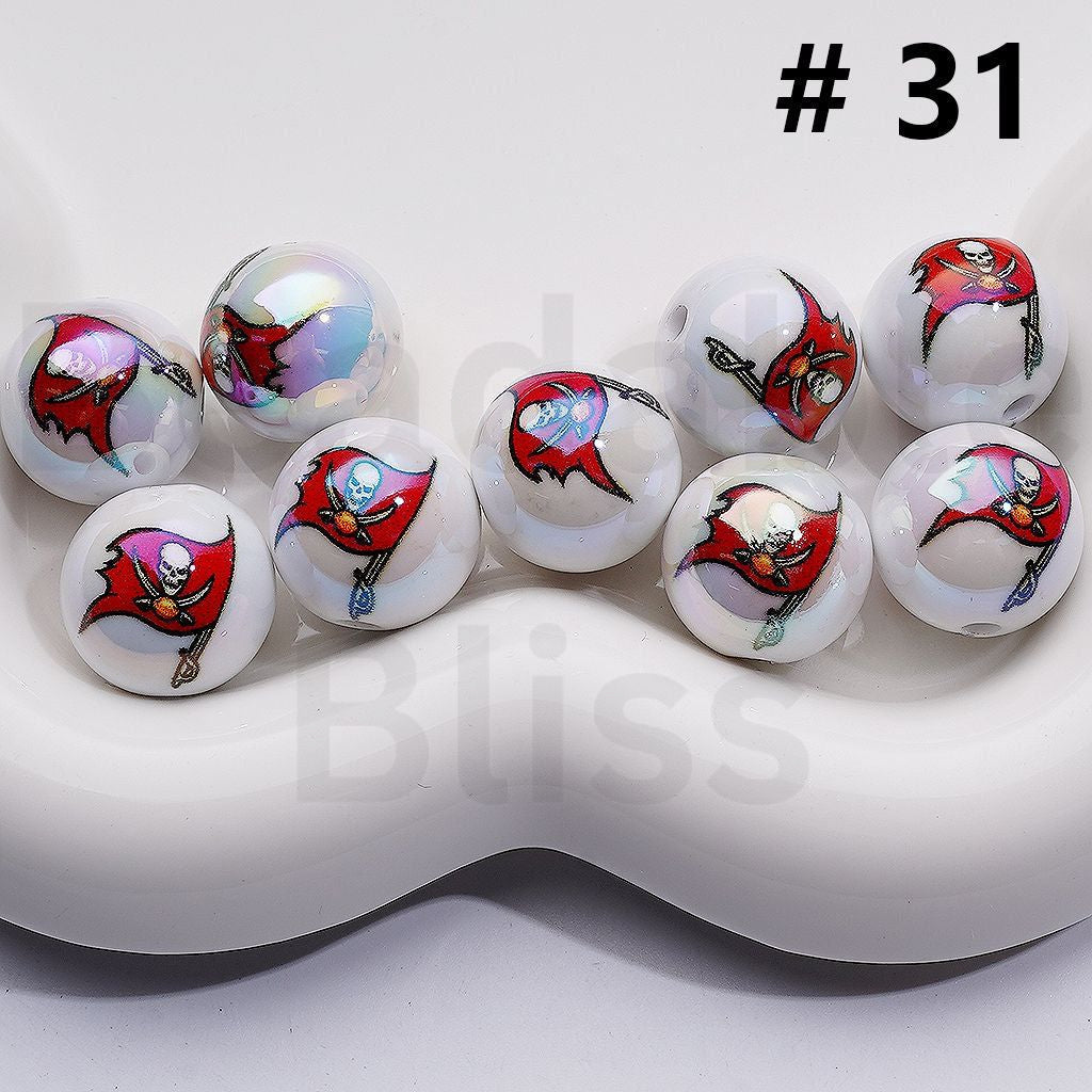 NF Football Teams USA American UV Coating Round Acrylic Beads, 16MM, Random Mix and Single Team Both Available to Choose