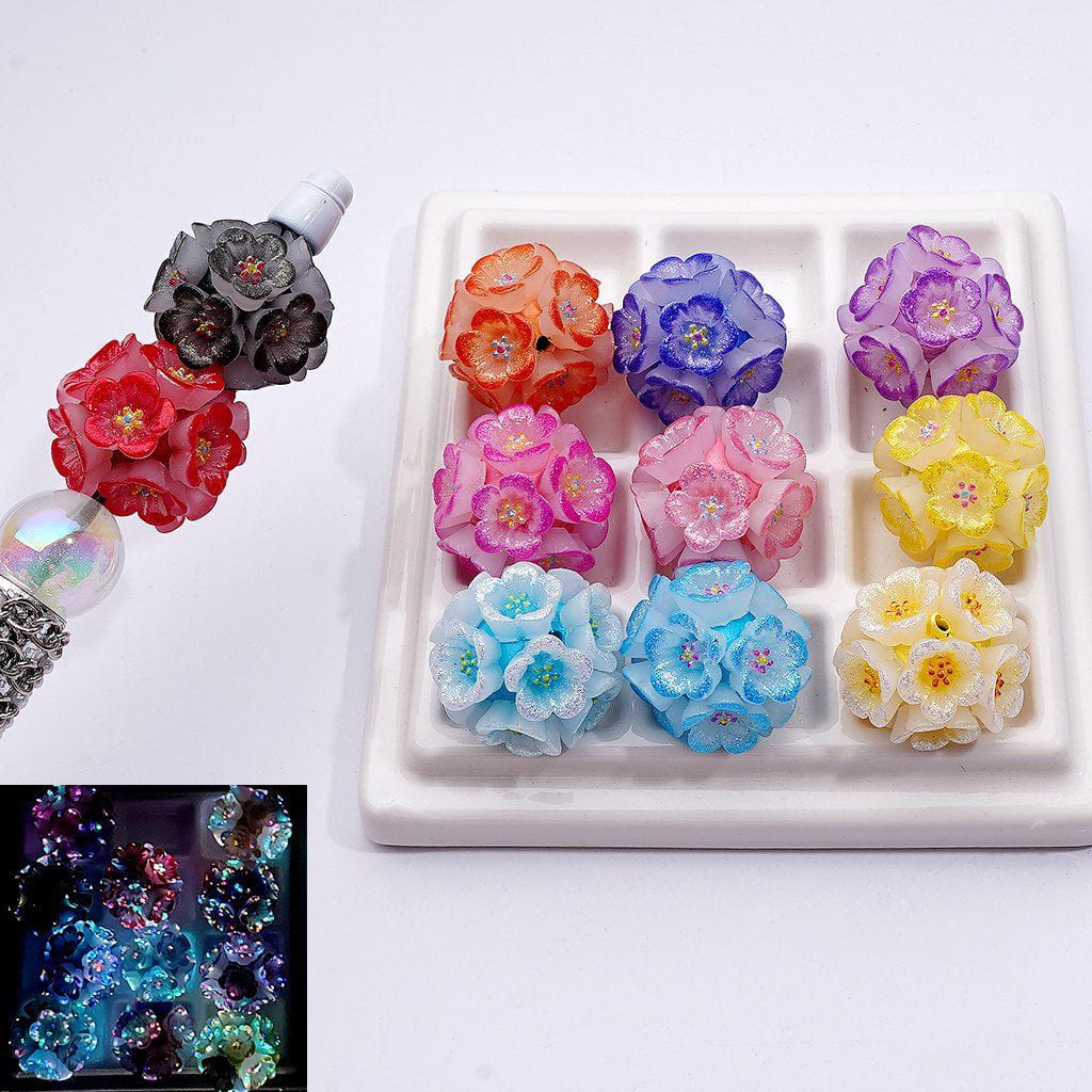 Luminous Glitter Flower Round Clay Beads 22mm Random Mix