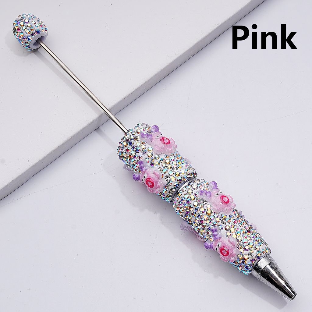 Cartoon with Bald Head Sausage Mouth Little Cute AB Rhinestones Beadable Clay Pens