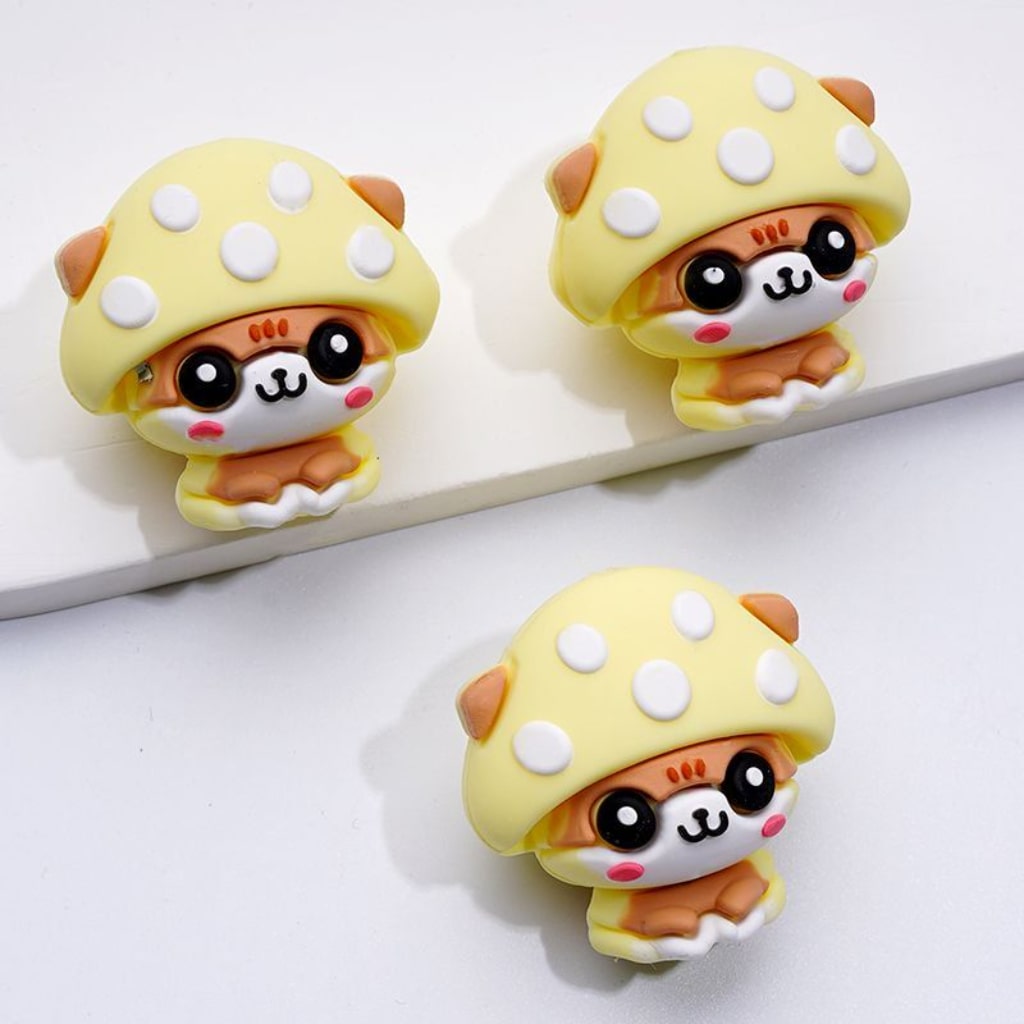 3D Puppies Cute Dogs Animal with Mushroom Hats Caps Silicone Focal Beads