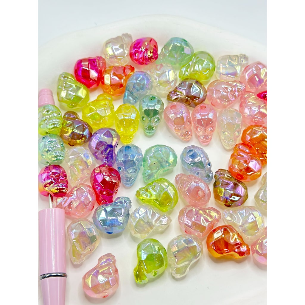 Skull Head Luminous Translucent Acrylic Beads, Random Mix, 16MM
