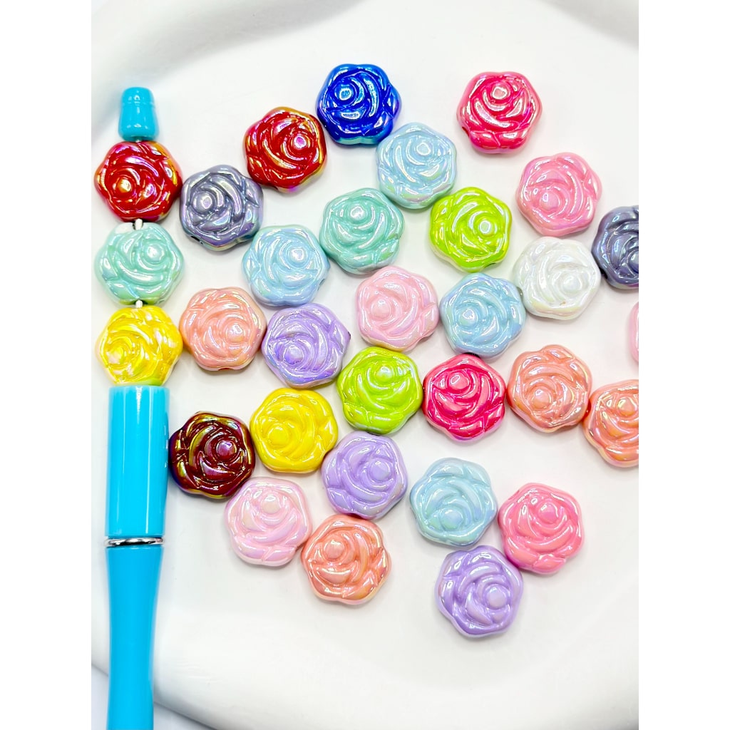 Flower Slice Rose Acrylic Beads, Random Mix, 16.5MM