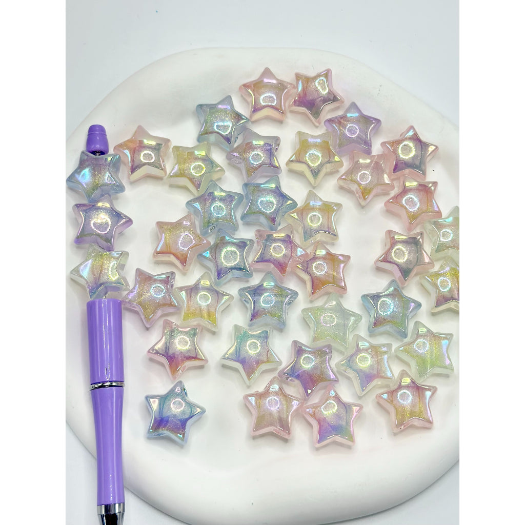 Glow in the Dark, Luminous UV Coating Star Shape Acrylic Beads, Random Mix, 21MM