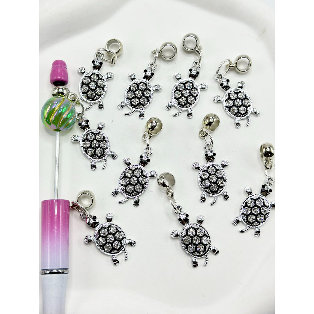 Turtle Tortoise Alloy Charm Chain with Little Cute Clear Rhinestone for Pen, Around 45MM