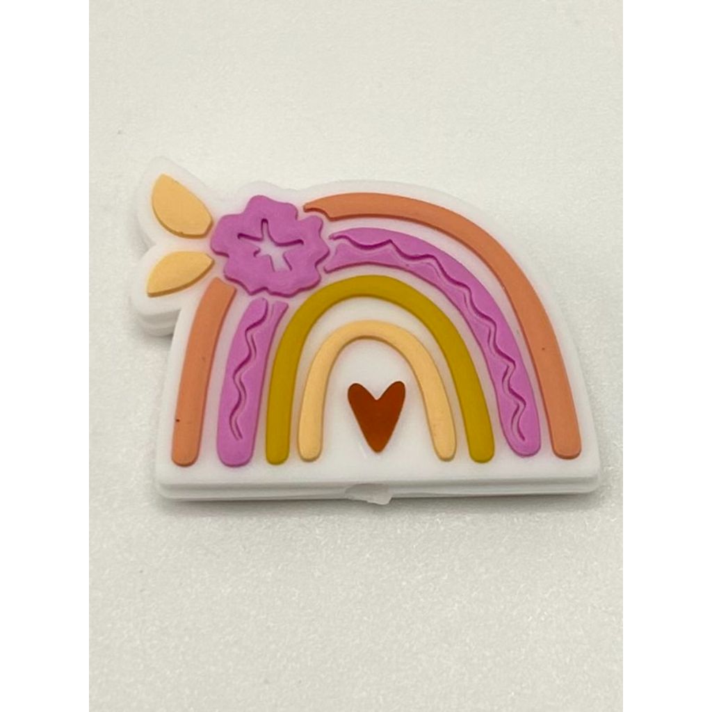 Heart Flower with Rainbow Silicone Focal Beads