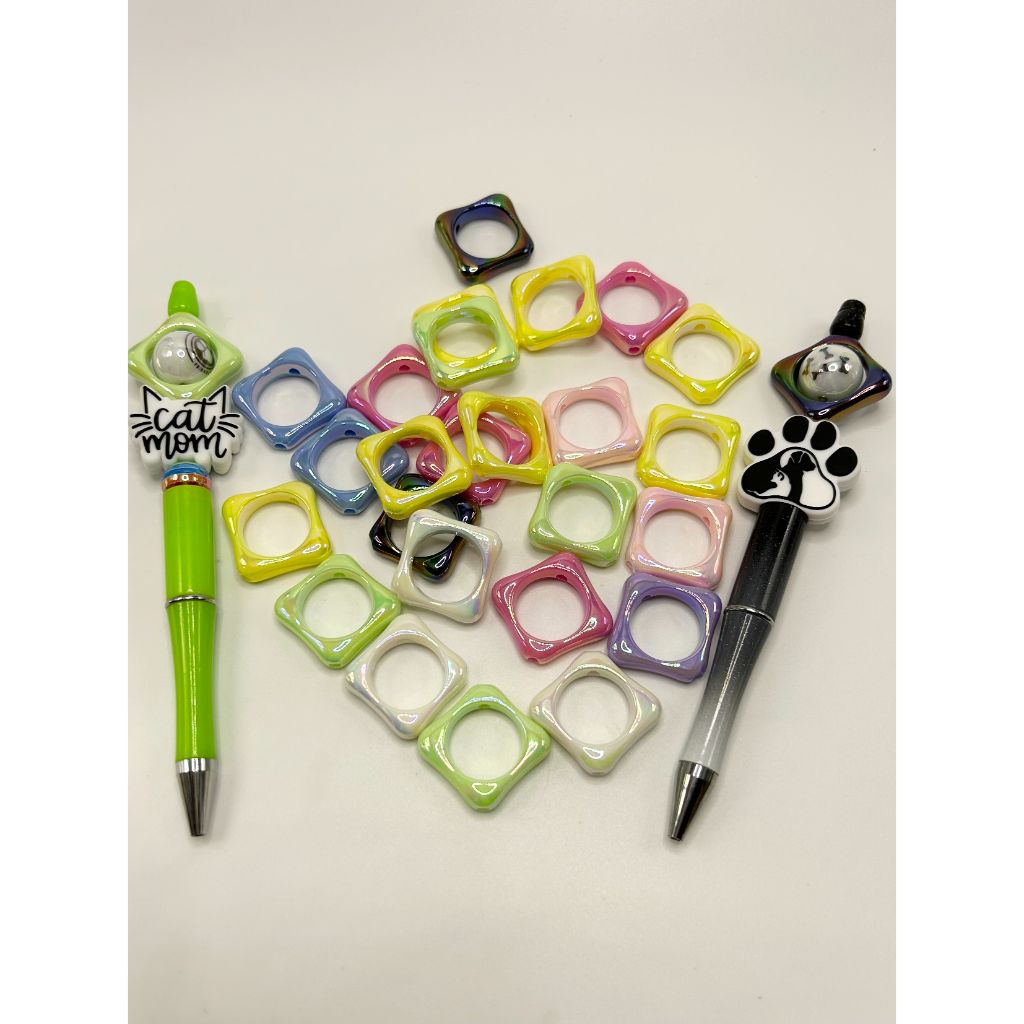 Frame Square Acrylic Ring Beads, Random Mix Large 24mm WQ