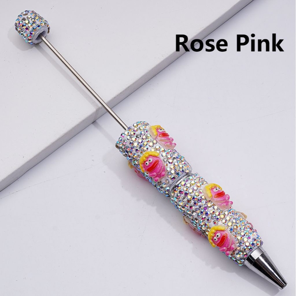 Cartoon with Bald Head Sausage Mouth Little Cute AB Rhinestones Beadable Clay Pens