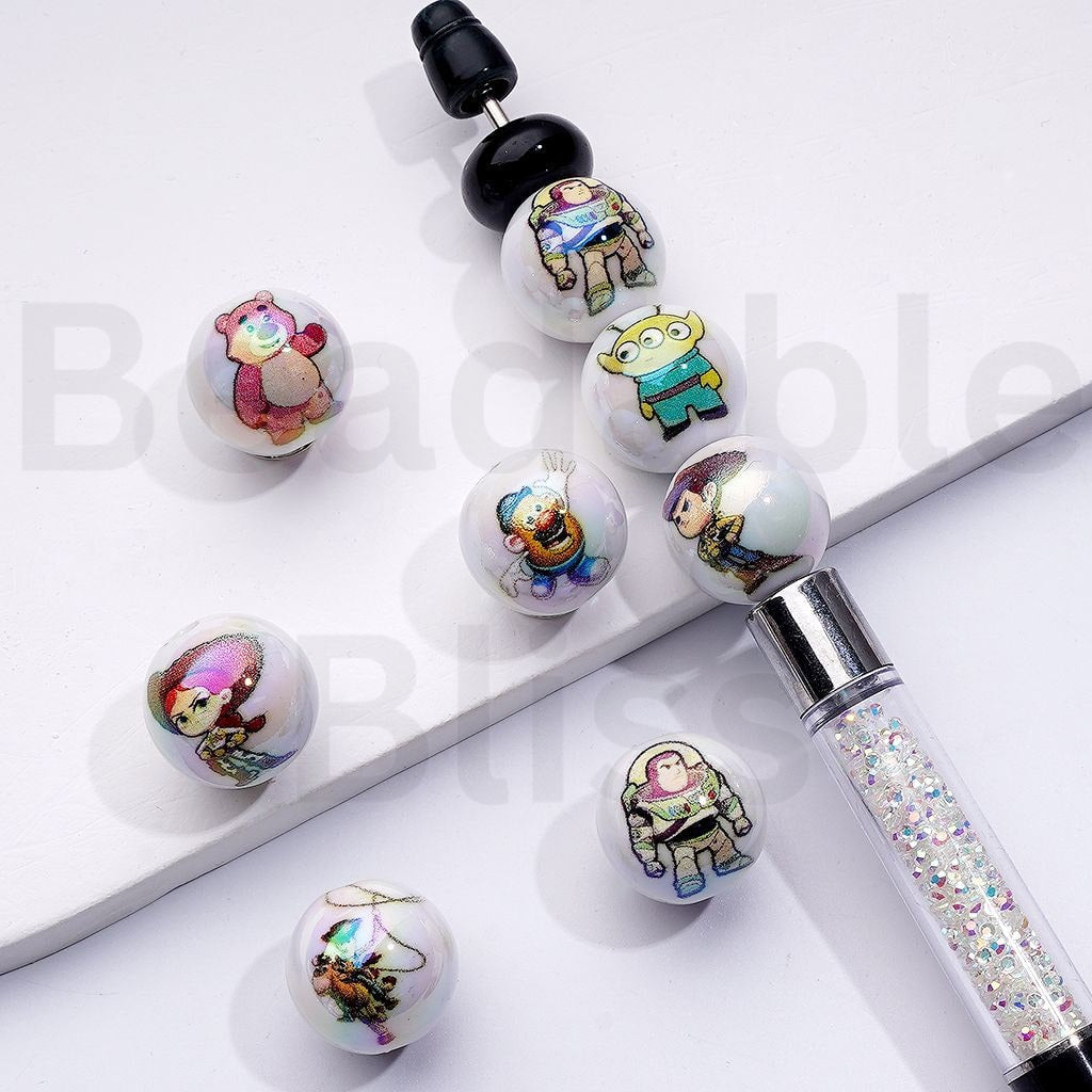 UV Coating Kids Edition Cartoon Round Acrylic Beads, 16MM, Random Mix