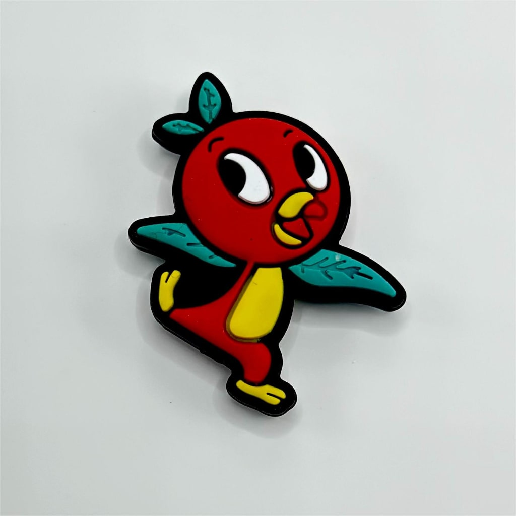 Red Cute Birdie with Teal Leaf Wings Silicone Focal Beads