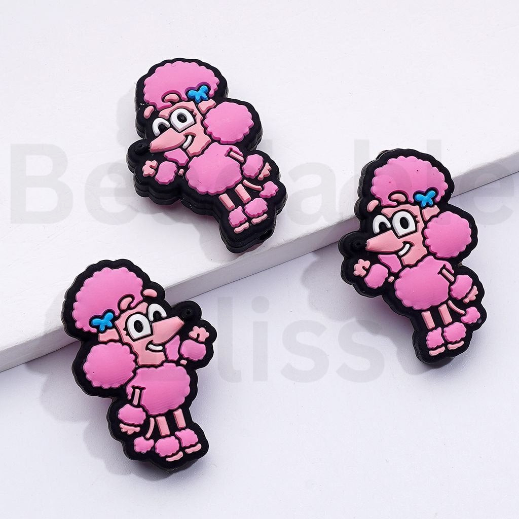 Cute Pink Puppy Poodle Blue Dog Coc Silicone Focal Beads