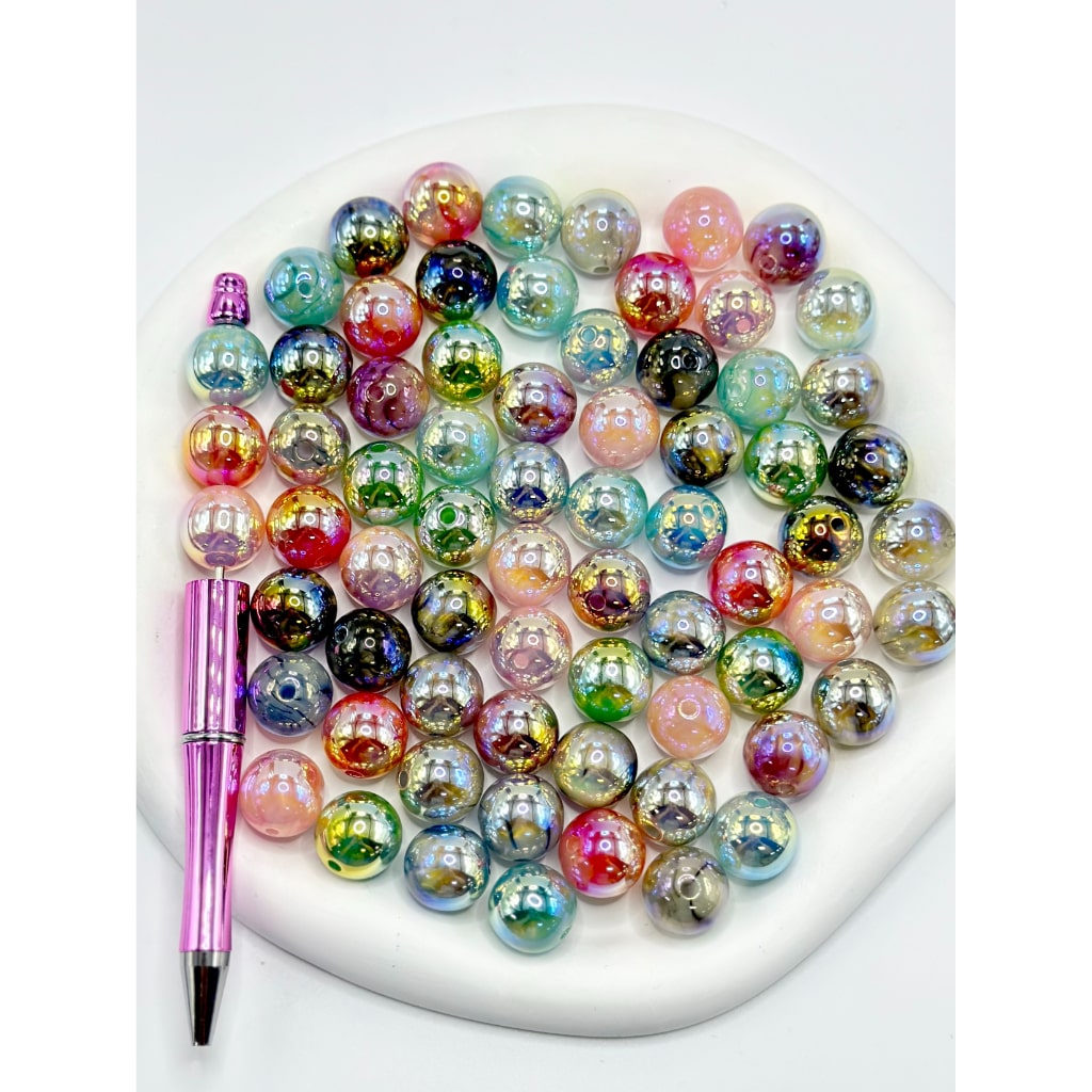 UV Coating Atomizing Sparkling Round Acrylic Beads, Random Mix, 16MM