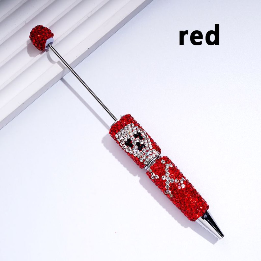 Skull Head Design Horror Skeleton Beadable Clay Pens with Colorful Rhinestones Covered the Entire Pen