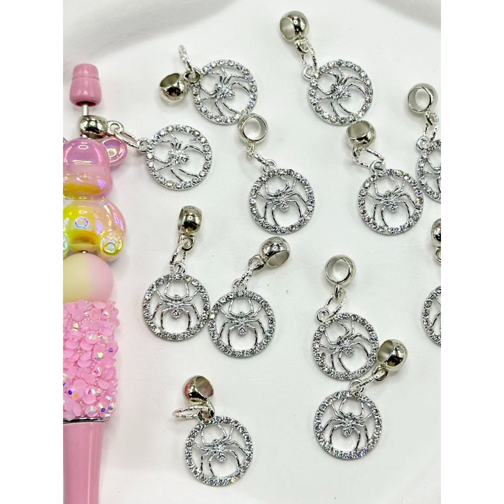 Charm Spider Inside Round Silver Alloy Chain with Clear Rhinestone for Pen, Around 36MM