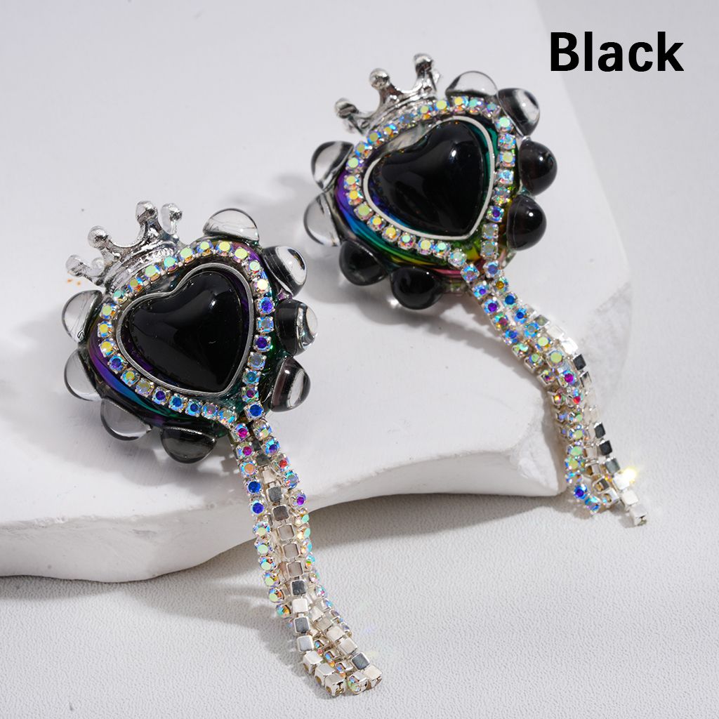 Cute Heart with Silver Alloy Crown and AB Rhinestone Chains Acrylic Beads 25*28MM