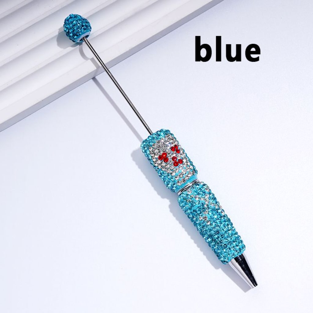 Skull Head Design Horror Skeleton Beadable Clay Pens with Colorful Rhinestones Covered the Entire Pen