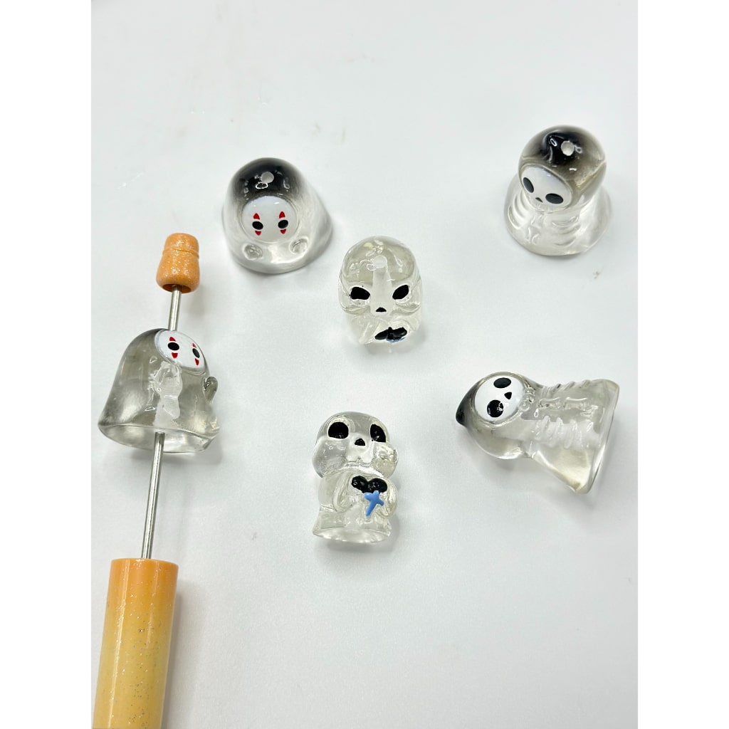 Crystal Ball Clear Ghost Cute Halloween Pen Toppers Beads, Around 10-13MM
