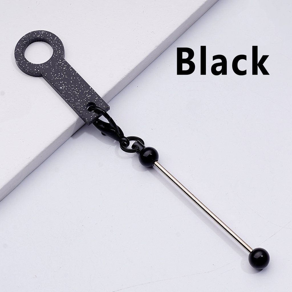 DIY Beadable Keychain Bar Metal Straw Accessory in Solid Color, 116MM with Plastic Ring & Carabiner Clip