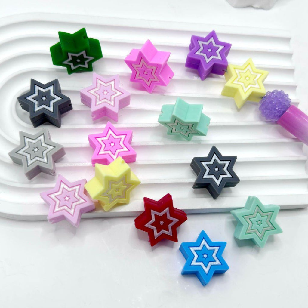 Colorful Six-Pointed Stars Silicone Focal Beads,25MM, Random Mix
