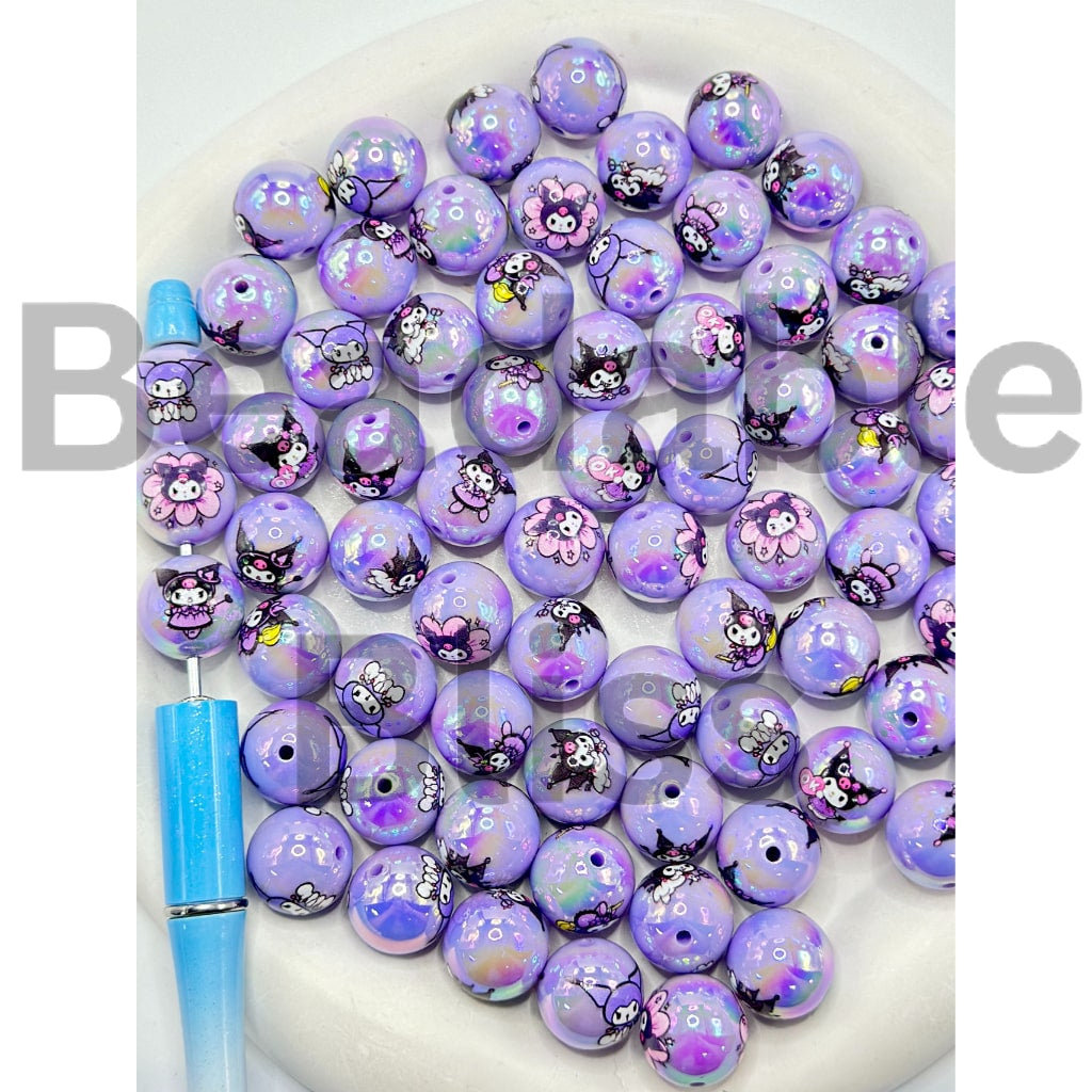 UV Coating Adorable Character Round Acrylic Beads, 16MM