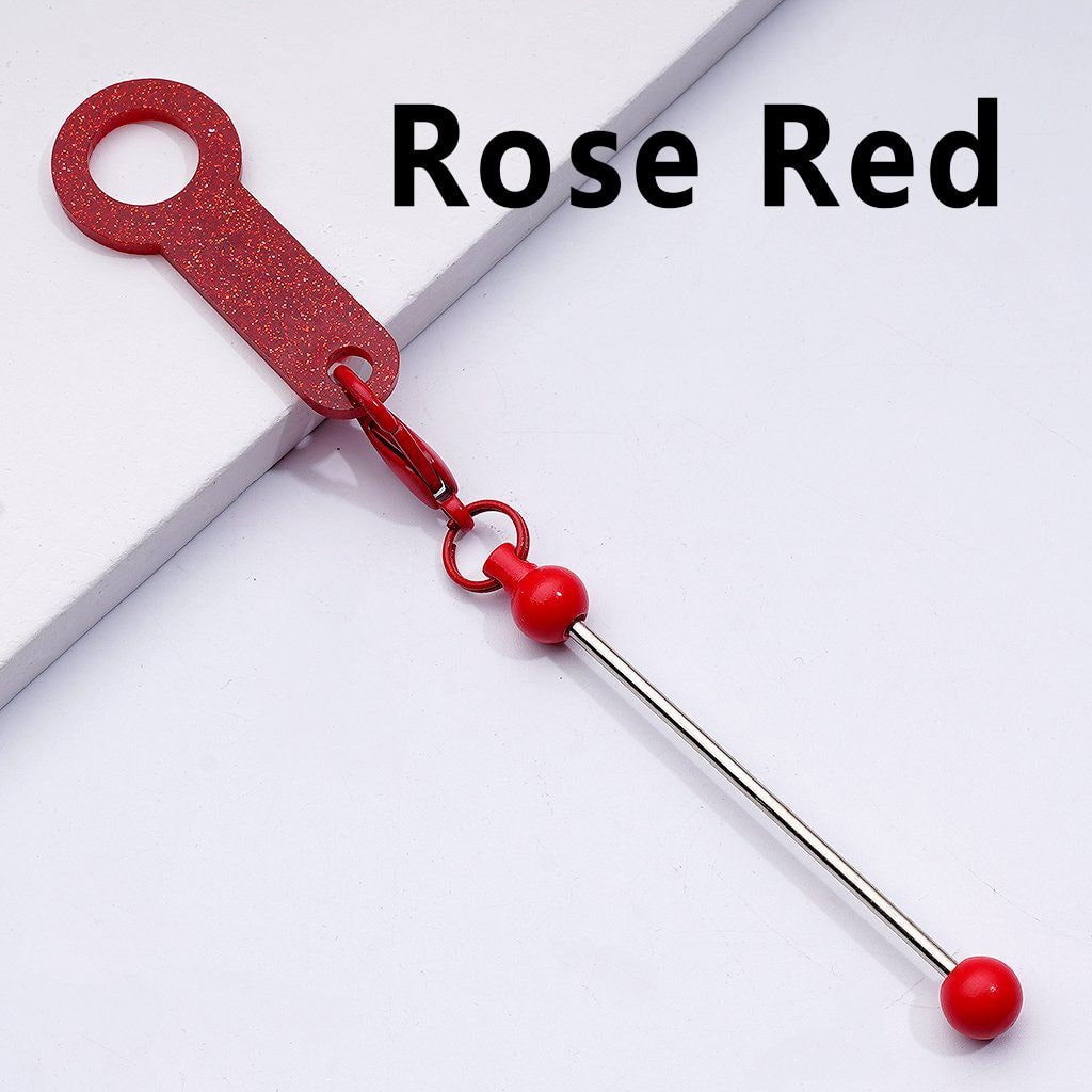 DIY Beadable Keychain Bar Metal Straw Accessory in Solid Color, 116MM with Plastic Ring & Carabiner Clip