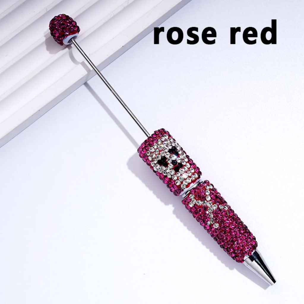 Skull Head Design Horror Skeleton Beadable Clay Pens with Colorful Rhinestones Covered the Entire Pen