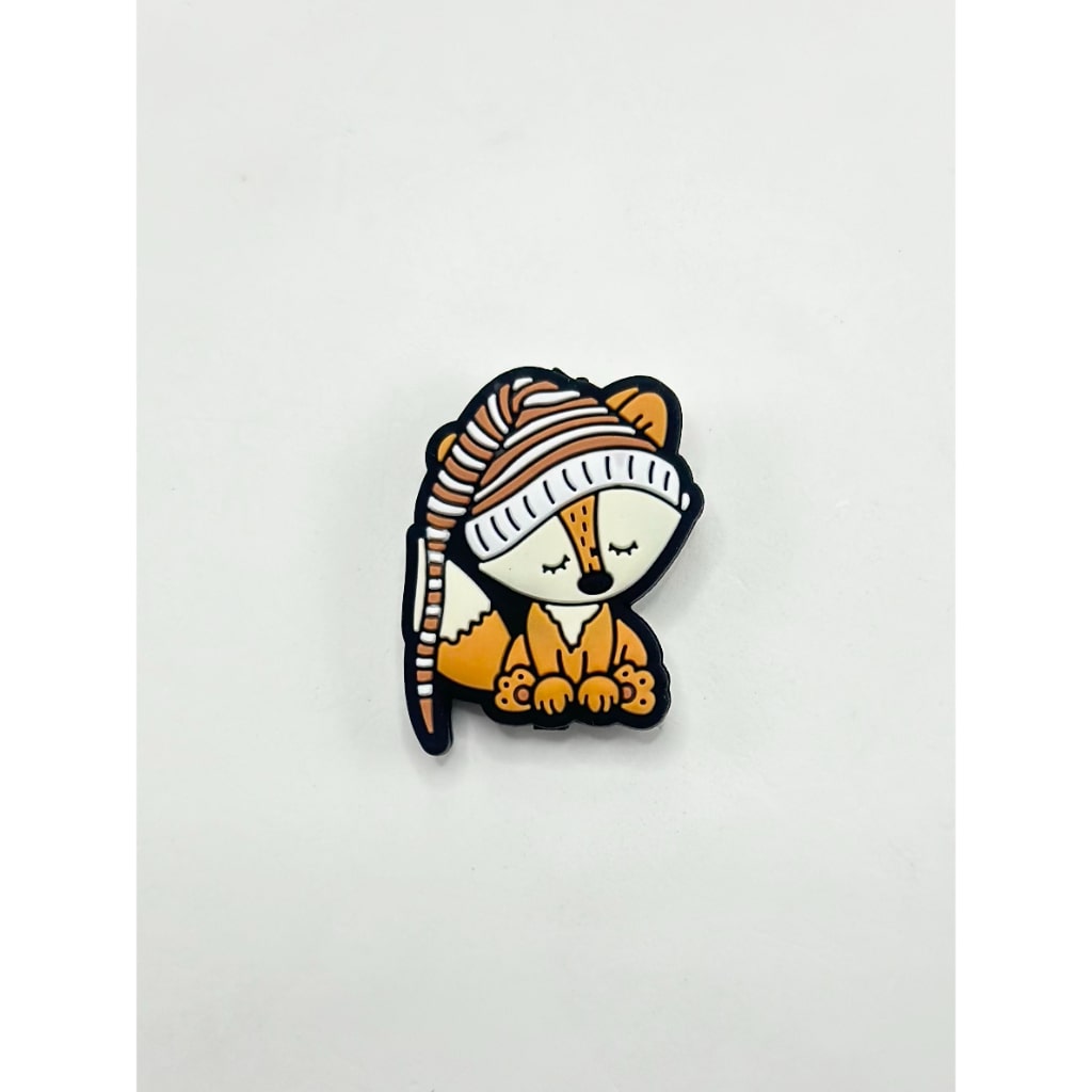 Little Cute Fox Sleeping with Long Hat Silicone Focal Beads