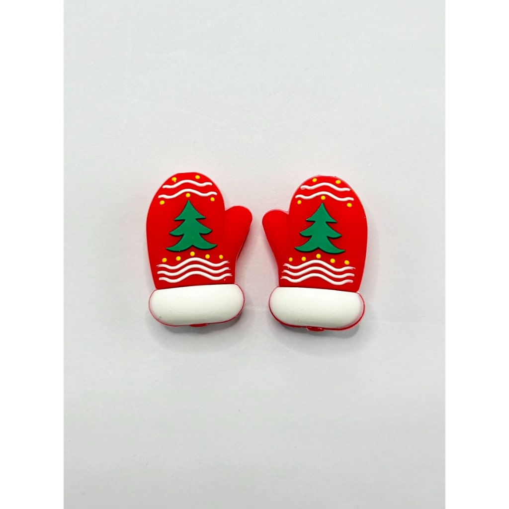 Red Christmas Gloves 3D Cute Silicone Focal Beads