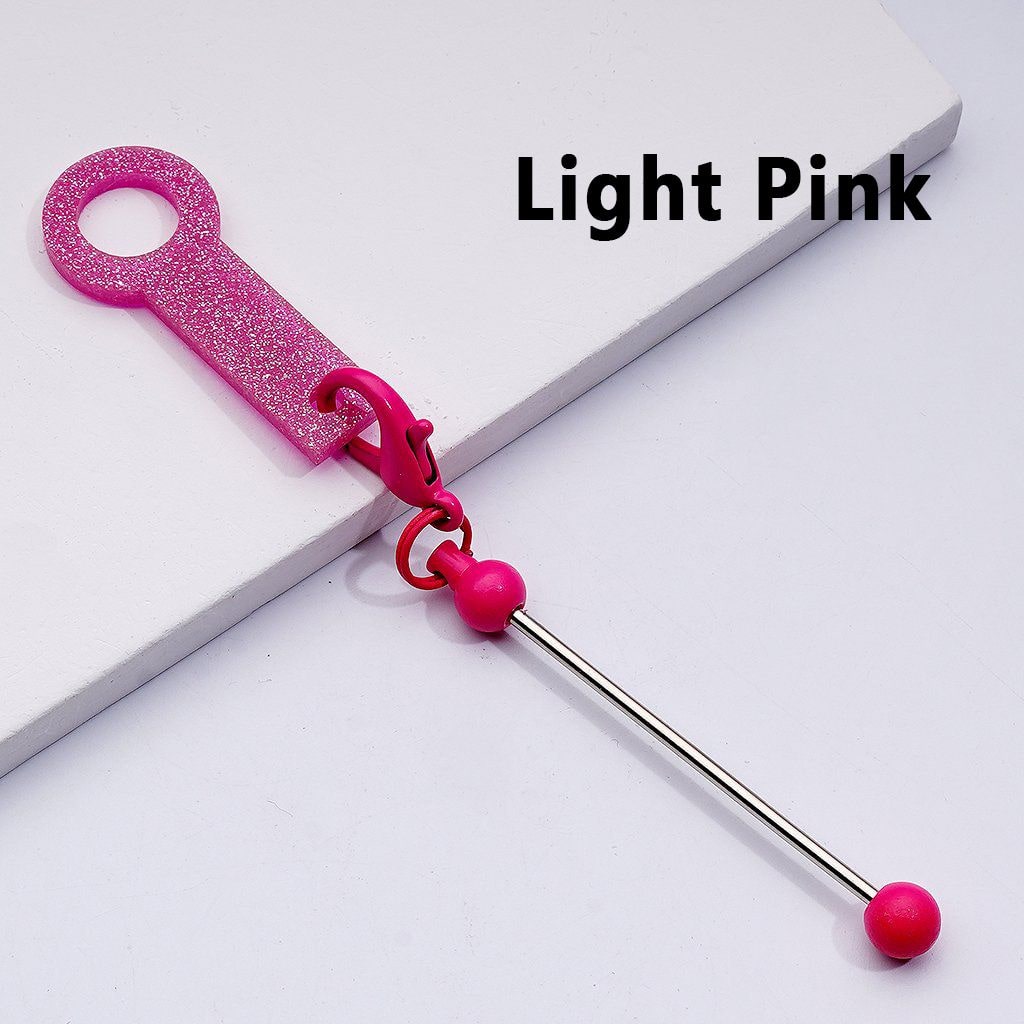 DIY Beadable Keychain Bar Metal Straw Accessory in Solid Color, 116MM with Plastic Ring & Carabiner Clip